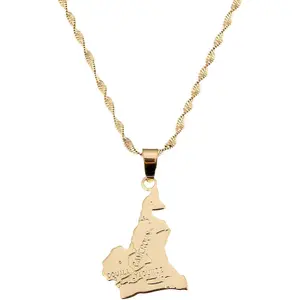 République Du Cameroun Map Pendant Necklace Douala Yaounde Africa Jewelry Cameroon Map Necklaces CB Gold Jewelry