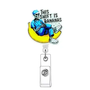 Skull Pattern Retractable Badge Reel, Badge Reels Retractable, 1/20pcs Acrylic ID Holder with Clip for Nurses, Doctors, Students & Office Staff, Identification Badges & Supplies