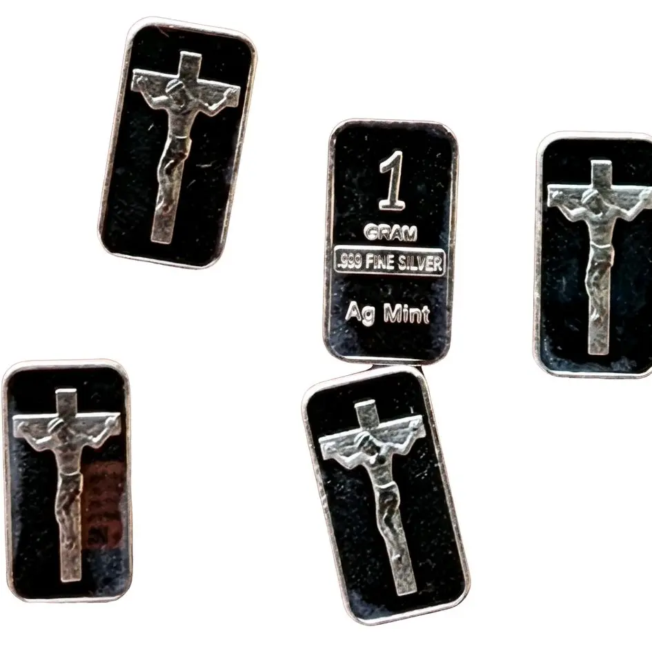 Lot of 5 One Gram .999 Silver Crucfixion Bars