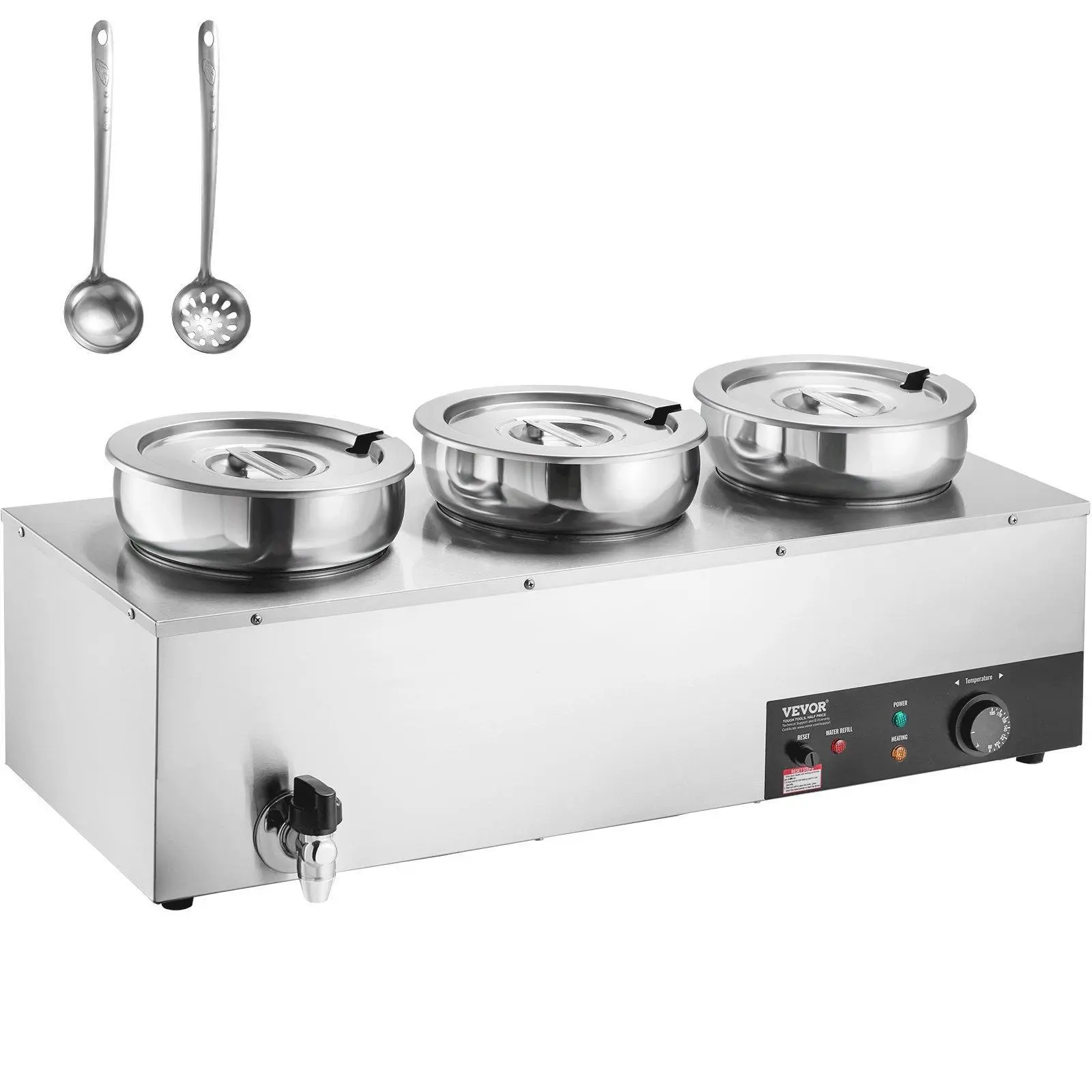 【Backtoschool】VEVOR Electric Soup Warmer,  Three 7.4QT Stainless Steel Round Pot, 1200W Commercial Food Warmer, 86~185°F Adjustable Temp, Bain Marie with Anti-Dry Burn and Reset Button, for Restaurant, Buffet