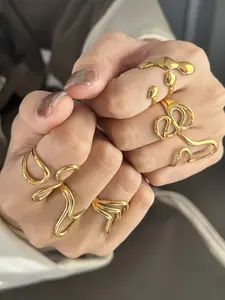 Adjustable Stainless Steel Ring, Waterproof Allergy-Free Jewelry, Vintage Floral Design, Casual Style, Unisex Accessory, Stacking Rings