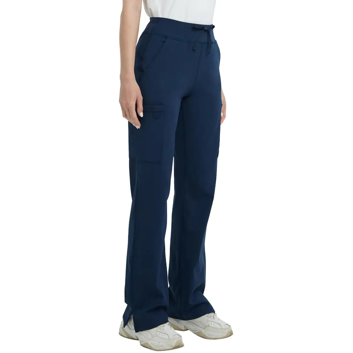 Women’s High-Rise Yoga Scrub Pants - Elastic Waistband, Stretch Cargo Bottoms, Wrinkle-Resistant, 5 Pockets, Straight-Leg, Polyester Blend, Multi-Size Work Wear Activewear