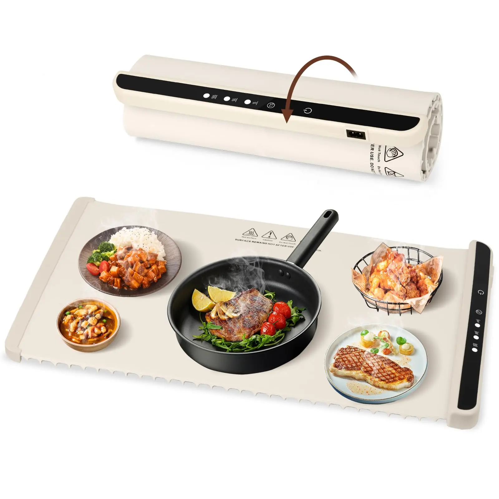 Food Warming Mat, Upgrade High-tech Heating System, Fast Full Surface Electric Warming Tray with 3 Level Adjustable Temperature and 6 Hours Timer, Roll Up Food Warmers for Parties Buffet
