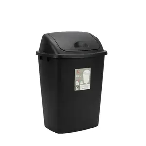 10.5 Gallon (40L) Swing Lid Trash Can – Durable Black Plastic Kitchen Garbage Bin, Odor-Controlling Flip Top Wastebasket for Home Office Bathroom
