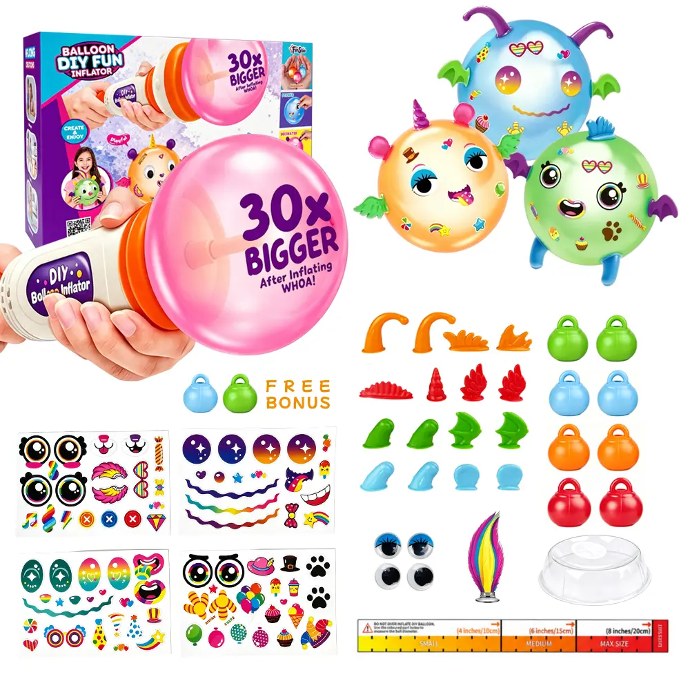 109 PCS DIY 30X Bigger Sticky Balloon Making Kit for Kids, Create Fun Balloon Characters with 107 Accessories with 2 Bonus Balloons,Reusable Decorations, Inflator Tool,Create Fun Balloon Characters, Creative Craft Toy for Party Fun & Gifts