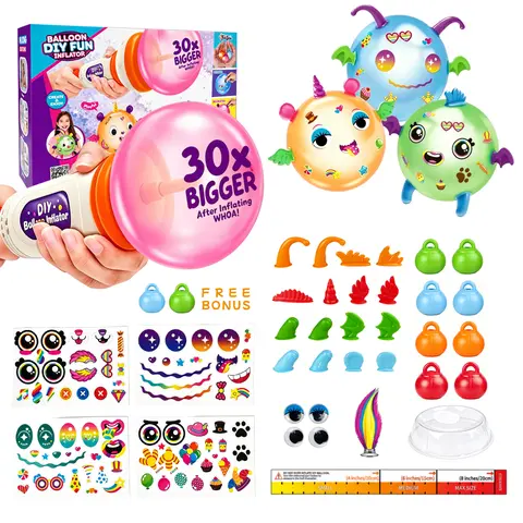 109 PCS DIY 30X Bigger Sticky Balloon Making Kit for Kids, Create Fun Balloon Characters with 107 Accessories with 2 Bonus Balloons,Reusable Decorations, Inflator Tool,Create Fun Balloon Characters, Creative Craft Toy for Party Fun & Gifts
