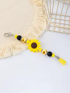 Sunflower Daisy Beaded Keychain, Silicone Flower Tassel Bag Charm, Mother's Day Gift for Mom, Boho Wristlet Key Ring, 1pcs