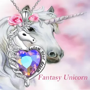 Glamorous Unicorn Heart Pendant Necklace - Sparkling Cubic Zirconia Alloy Jewelry, Dainty Fashion Charm for Women, Fantasy-inspired Elegant Gift, Shining Accessory, Trendy Statement Piece, Birthday Valentines Present