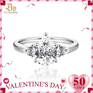 Delzzad 2ct Three Stones Ring Pear Synthetic Moissanite Ring Band In 925 Sterling Silver Christmas Gift