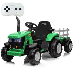 GARVEE 12V Kids Ride-On Tractor for Kids Outdoor Play (Ages 3-8, 66Lbs Max Weight) – Detachable Trailer, Remote Control, LED Lights, USB Music, 7Ah Battery, Dual 35W Motors, 2.17 MPH Speed, Safety Belt, 3-Gear Shift (Red, Yellow, Green Options)