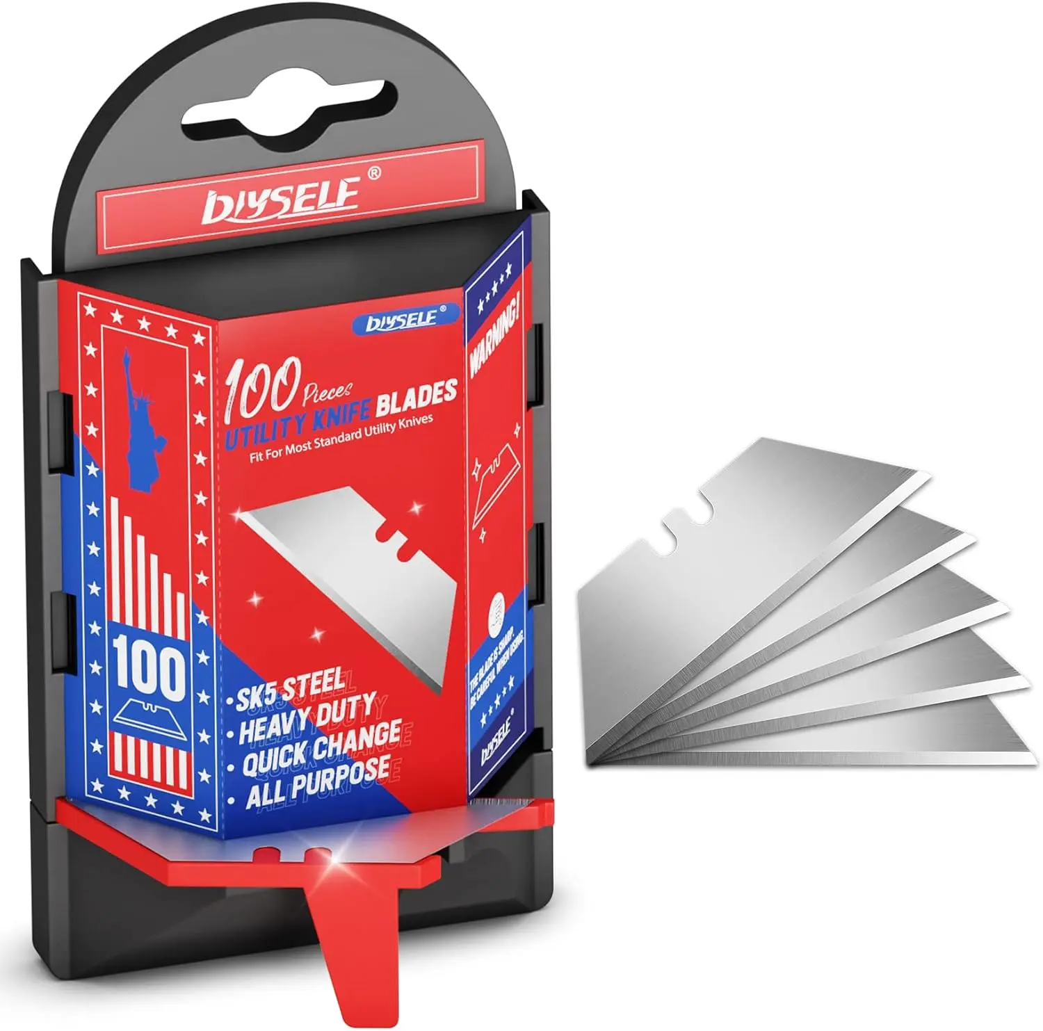 DIYSELF Utility Knife Blades 100 Pack, Box Cutter Blades Refills with Dispenser, Razor Blades Utility Knife Replacement Blade for Box Cutter, Razor Knife Blade | SK5 Steel Utility Knife Blades, Razor Knife Replacement Blade for Box Cutter