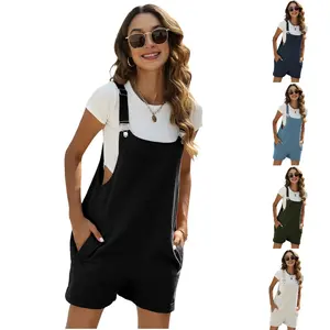 YeeZaa Women's Cotton and Linen Shorts Bib Shorts Casual Summer Bib Shorts with Pockets Strap Jumpsuit