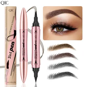2 in 1 Eyebrow Pencil & Eyeliner, 1 Count Long-lasting Waterproof Eyebrow Liner with Stamp, Precision Dual-ended Makeup Tool for Women, Eyebrow Products