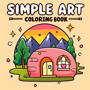 1pc Simple Art Coloring Book, Whimsical Landscape & House Relaxing Activity Book for  Adults