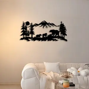 1pc Ursine Family Metal Wall Art, Ursine Family Statue Mural, Perfect for Nature Center, Wildlife Sanctuary, Family Wall Decor, International Bear Day Decor, Ideal Gift for Zoologists