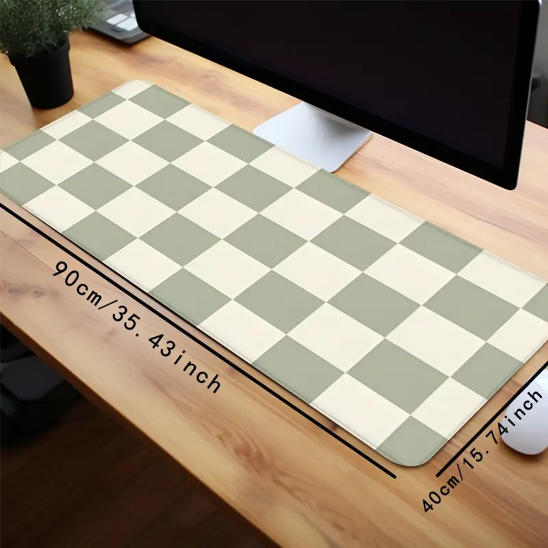 Checkered Mouse Pad Beige Desk Mat XL MousePad, Gaming Desk Accessory, Office Desktop Accessories, Non-Slip Stitched Edge Computer Mat For Desk 35.4x15.7 Inches Rubber Base for Home Office & Gamers,Durable and Spill-Resistant