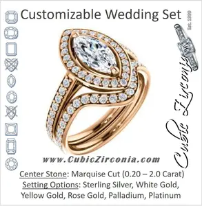 CZ Wedding Set, featuring The Margie Mae engagement ring (Customizable Marquise Cut Halo-Style with Pavé Band)
