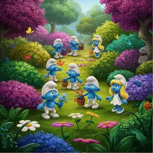 5D DIY Full Drill Round Diamond Painting - Diamond Art Painting Kit Smurfs, Garden, Butterfly Mosaic, Canvas - DIY Decorative Painting, Home Wall Decor, Suitable for Halloween and Christmas, Birthday and Anniversary Gifts