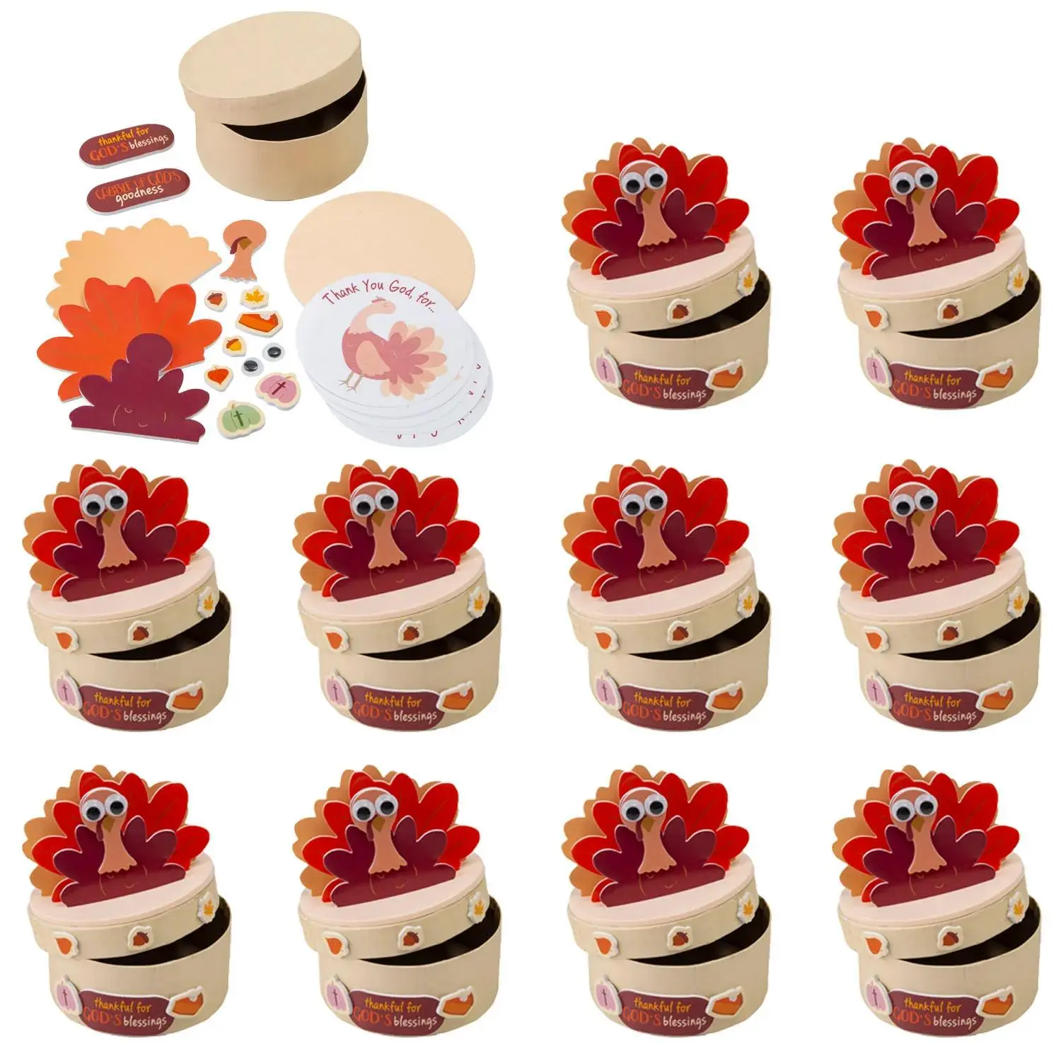 Thankful Turkey Prayer Box Craft Kit - 3 1/2" x 4", Makes 10