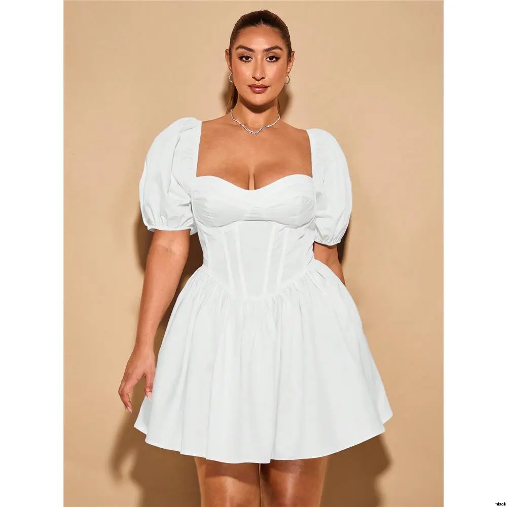 dress mini edge ruffle detail sleeve puff sweet women's plus size BAE  tiktok - TikTok Shop