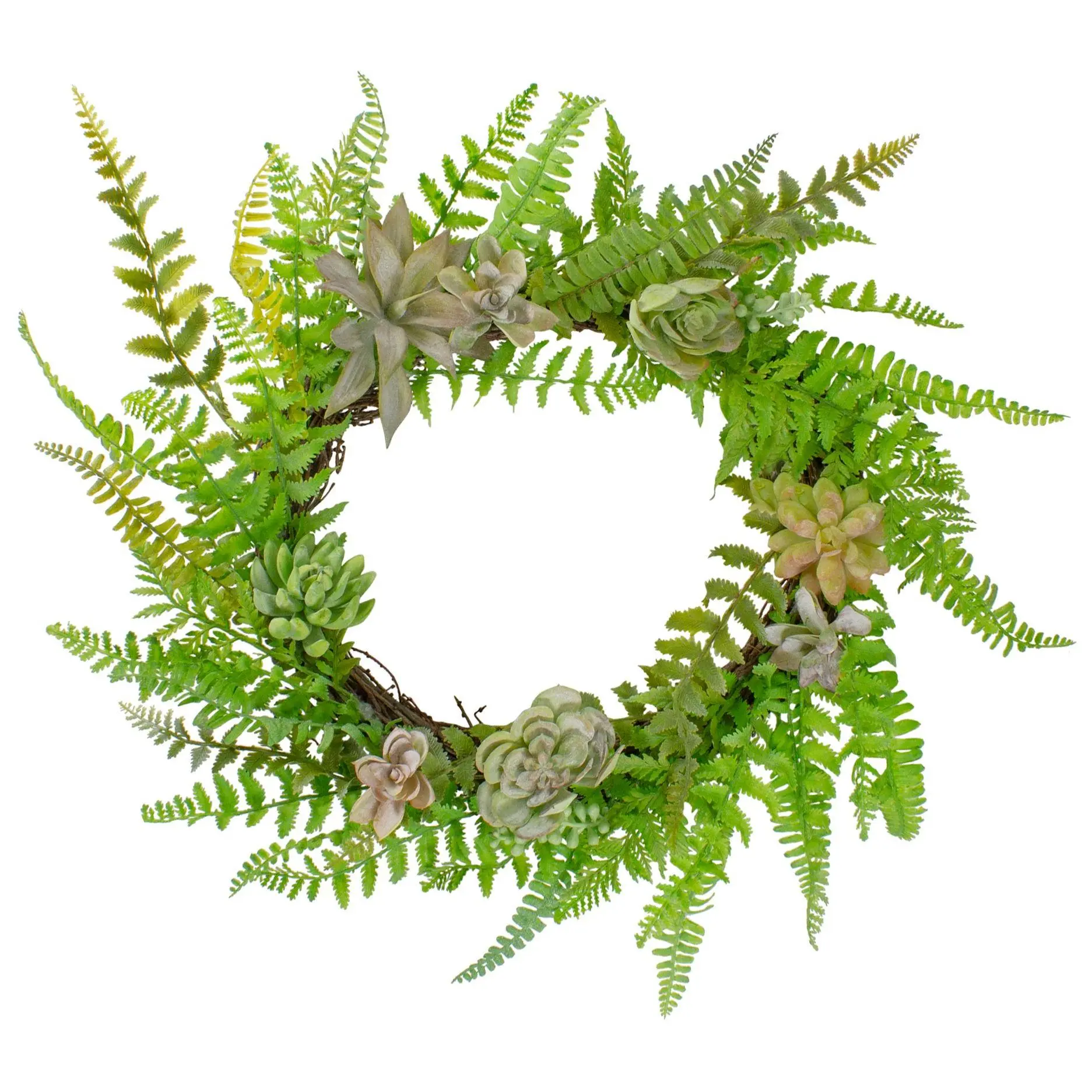 Northlight Succulents and Foliage Artificial Twig Wreath Green