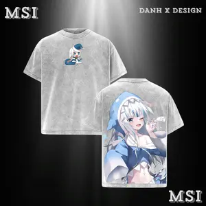 Gawr Gura | Hololive Washed Tee Hoodie Sweater Double Printed “Shark Idol Wave” — For VTuber Fans, For Gift Drops That Splash With Joy