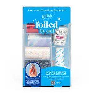 Gelish MINI Foiled By Gel - Metallic Nail Designs Set with Transfer Foil Gel, Top It Off Sealer Top Coat & 6 Nail Foils - DIY Holographic & Winter Nail Art.