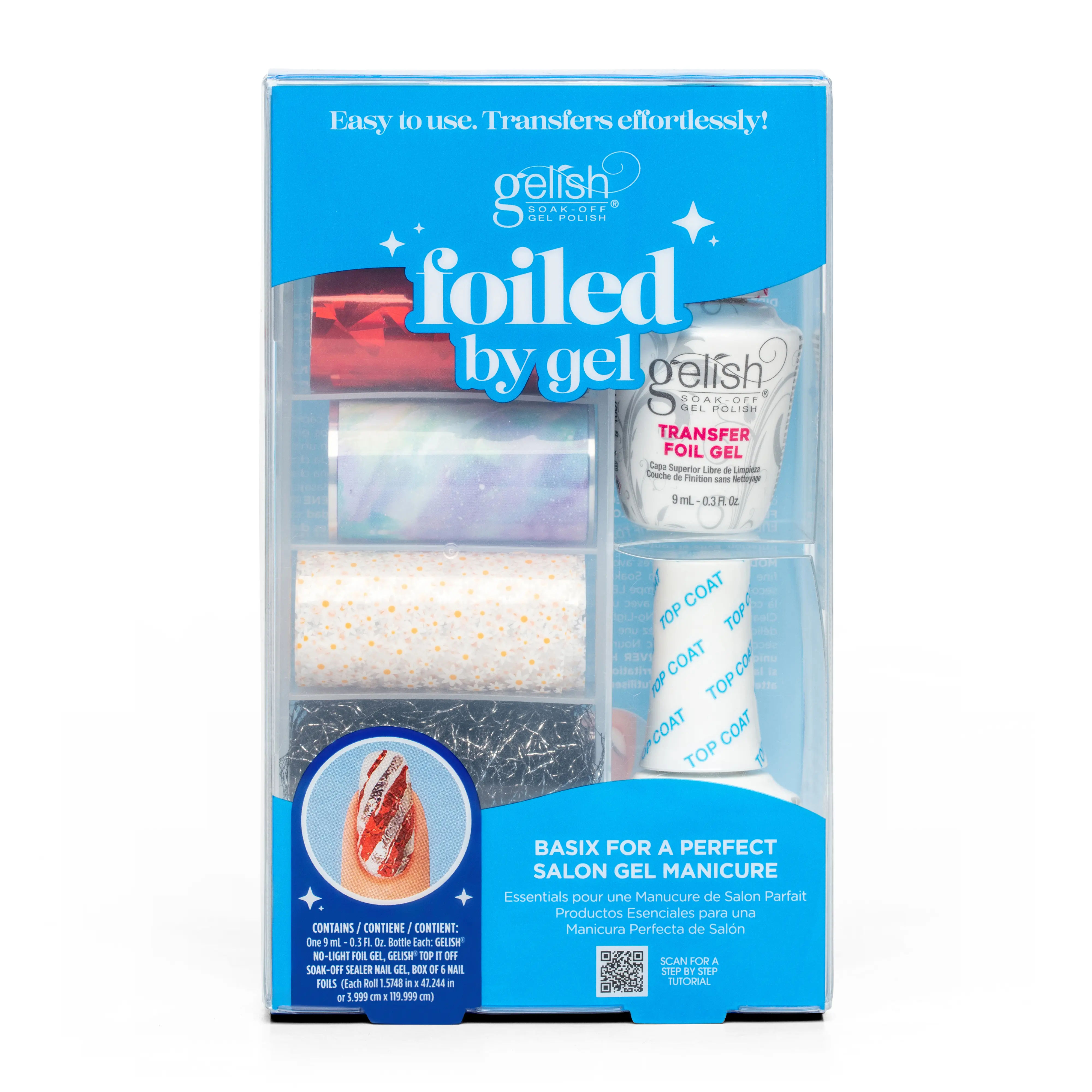 Gelish MINI Foiled By Gel - Metallic Nail Designs Set with Transfer Foil Gel, Top It Off Sealer Top Coat & 6 Nail Foils - DIY Holographic & Winter Nail Art.