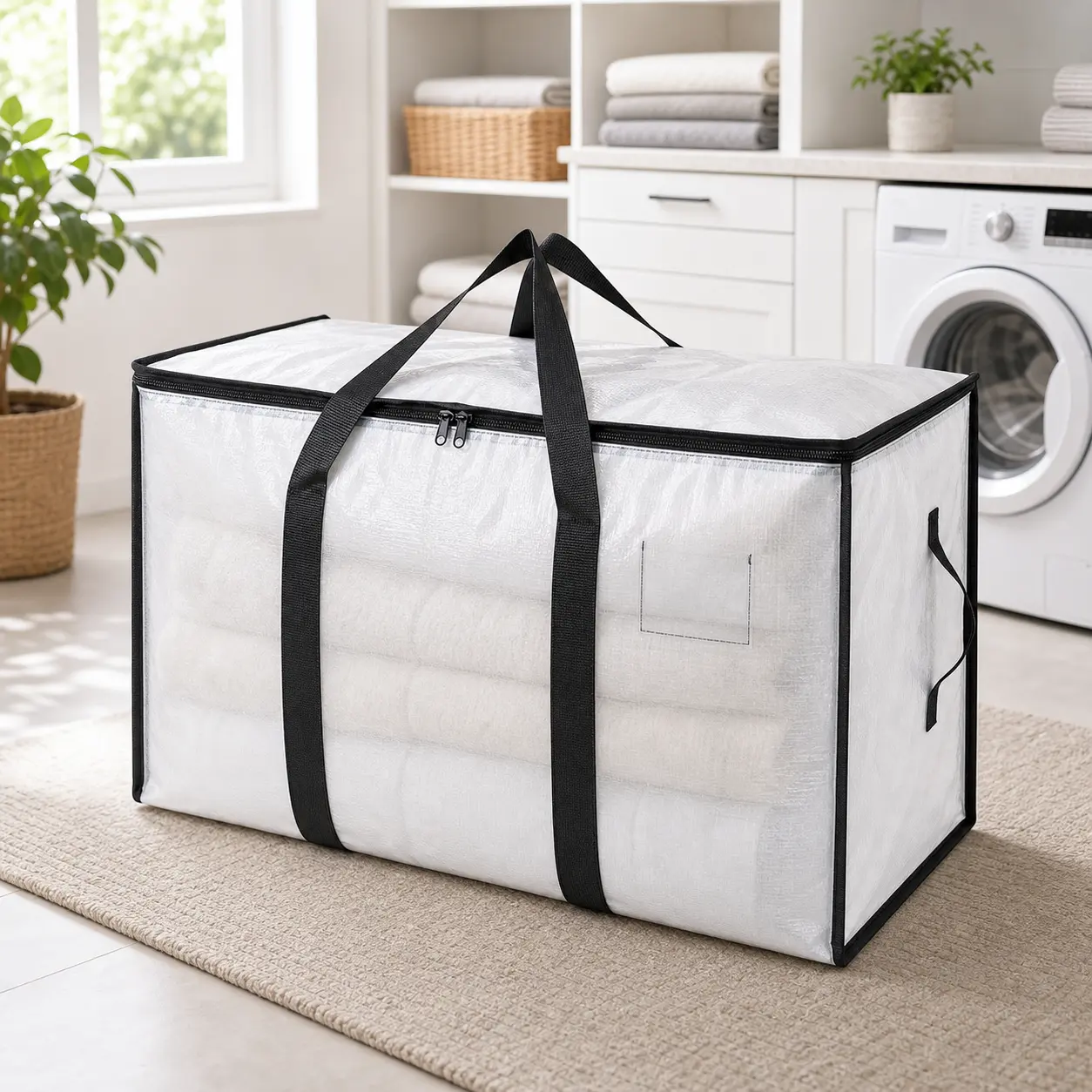 6-Pack Heavy Duty Extra Large Reusable Foldable Storage Bags, 24-Gal Moving Totes with Strong Zippers, Long Handles, Clear Tag Pocket, Ideal for Clothes, Comforters, College Dorm Move-In, Travel