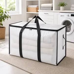 Heavy Duty Extra Large Moving Bags with Clear Tag Pocket,Strong Zippers and Reinforced Handles,Reusable Storage Totes for Clothes, Blankets, Pillows, Laundry and Dorm Essentials,Foldable Water-Resistant Packing Bags for Moving,Camping and Closet Organizer
