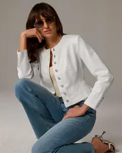 Jewel Neck Denim Jacket White