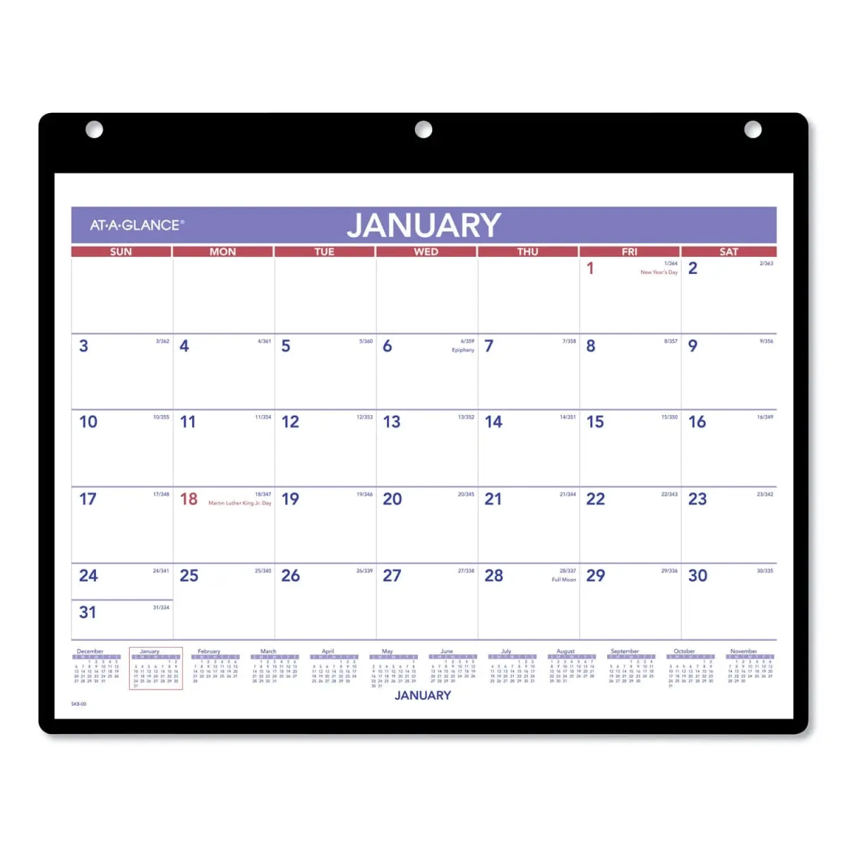 At-A-Glance B1250140 Marker-Friendly Monthly Desk & Wall Calendar, Office Supplies, Plastic Backboard, Bonus Pages - Jan-Dec 2025, White, Marker-Friendly Desktop Calendars & Supplies, 1 Month Page Format, Attractive Blue And Red Printing