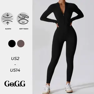Go.G.G Women's Formal Minimalist Basic Long-Sleeve Zip-Front Jumpsuit, Comfortable Casual Overalls