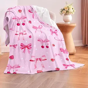 Strawberry Bow Gifts for Boys Girls - Strawberry Bow Blanket Birthday Easter Decor, Warm AF Fleece Blanket – Winter Essential for Cozy Vibes