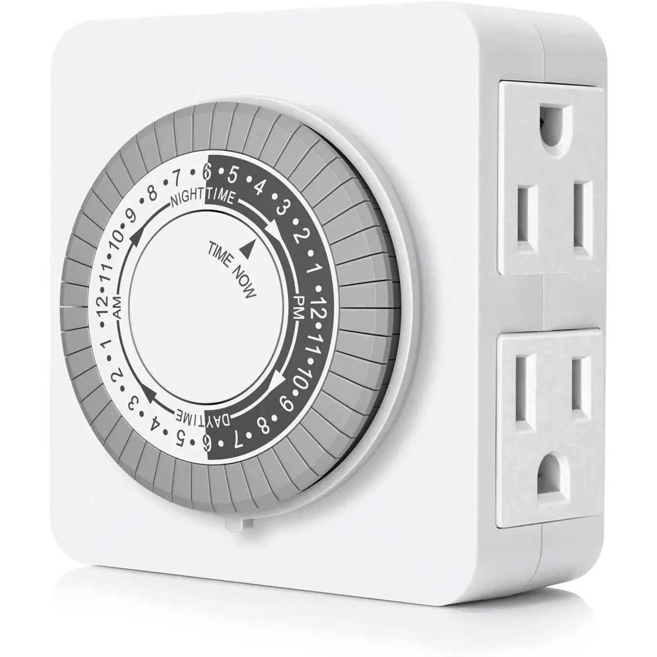 X-PSP06 Rectangle 24hr Mechanical Countdown Timer Wall Socket - 125volt Energy Saving Device, Dial Control, Dual 3-Prong Grounded Outlets for 2 Appliances, 15A 1875W, Compatible with Lamps, Christmas Lights