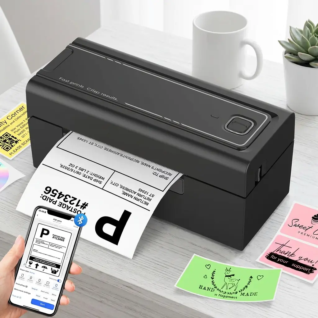 Bluetooth Thermal Shipping Label Printer - Wireless 4x6 Office Label Printer, Compatible with Android, iPhone, Mac, Windows, Amazon, Shopify (Black)