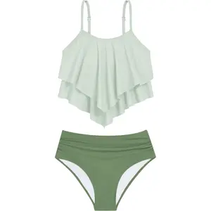 Girls Bikini 2 Piece Swimsuit Set Tiered Flounce Bathing Suit Adjustable Straps Girls' Swimwear