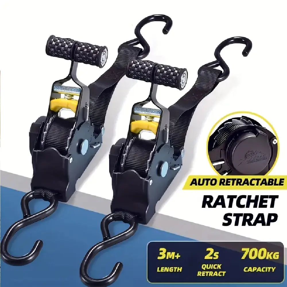 1" x 10' Retractable Ratchet Straps - Medium Duty Self Retracting Tie Down Straps for Truck, Cargo Trailer