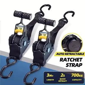 Retractable Ratchet Straps - 1 Inch x 10 Feet (1500lb Break Strength) - Heavy Duty Auto Self Retracting Tie Down Straps for Truck, Cargo Trailer, Motorcycle, Rad & More work  truck  gear