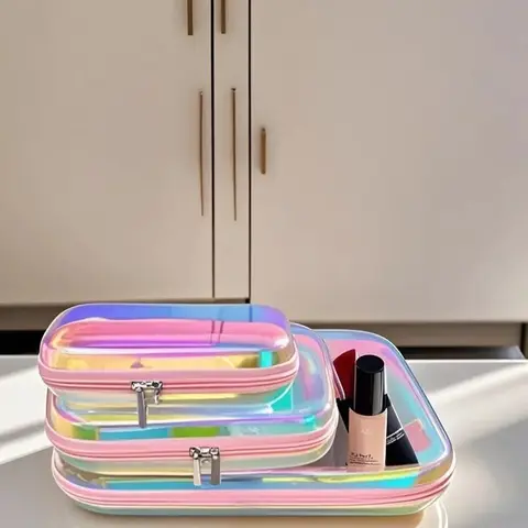 Colorful Storage Box Set, 3/6 Large Capacity Zip Storage Bags, Travel Cosmetic Bags for Travel & Home, Waterproof and Stackable Organizers for Make-Up, Snacks, Office Supplies