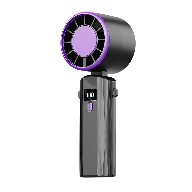 Portable Handheld Mini Fan, USB Rechargeable Foldable Strong Wind Power Turbine Fan, Lithium Battery Fan, 5-speed Wind Speed Digital Display Fan for Travel Camping Outdoor, Multifunctional Cooling Fan, Lightweight Fan