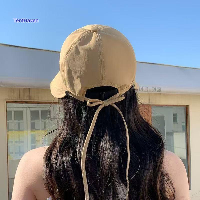 2026 Large brimmed sunshade hat, duckbill hat, women's casual strap, bow fishing hat, shopping face, small outdoor hat