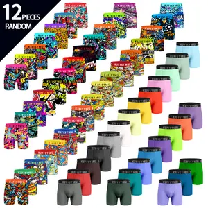 KJFISTMU12 Men's Boxer Briefs Set made of lightweight polyester fiber, featuring a solid color and simple design with fashionable prints, a distinctive colorful cartoon pattern waistband, elastic waistband, and vibrant pixel game design.