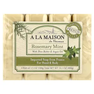 A La Maison de Provence Hand & Body Bar Soap, Rosemary Mint, 4 Bars, 3.5 oz (100 g) Each