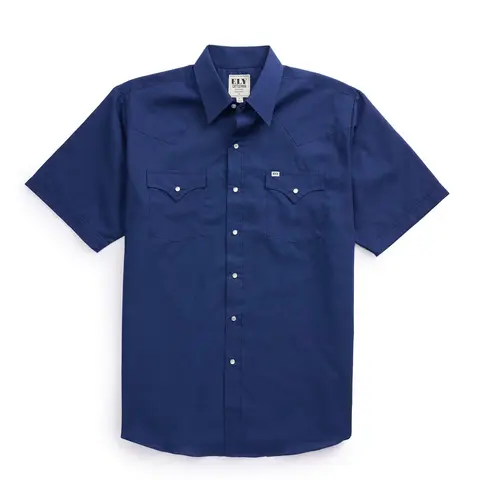 Men's Ely Cattleman Short Sleeve Solid Navy Western Shirt