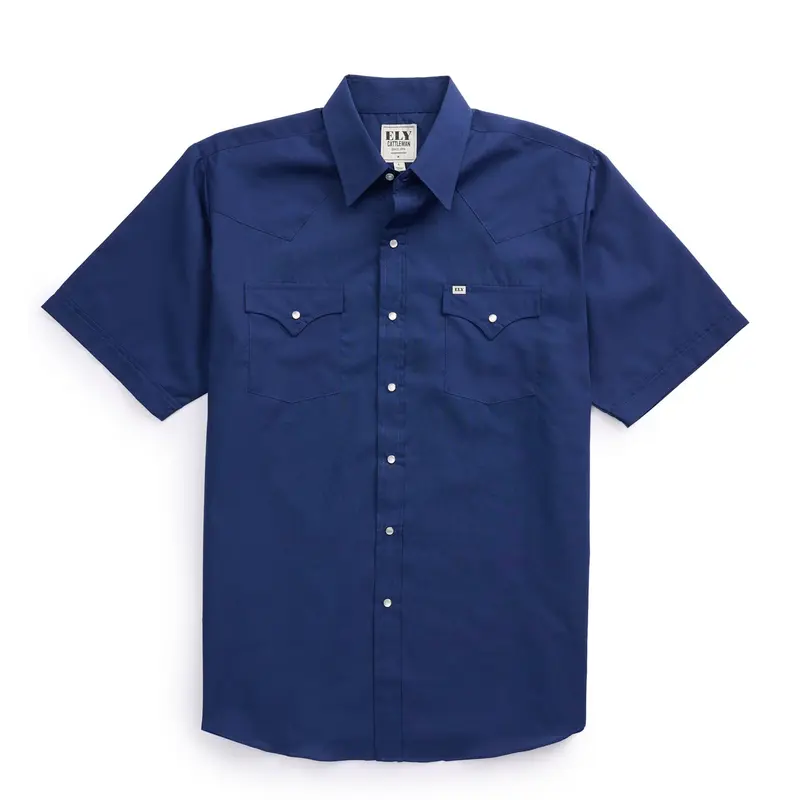 Men's Ely Cattleman Short Sleeve Solid Navy Western Shirt
