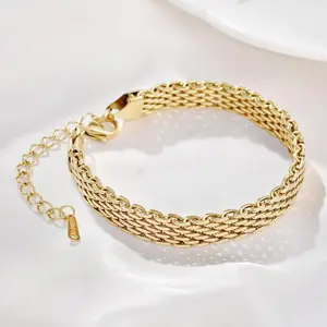 14K gold bracelets for women Adjustable gold plated Link Bracelets - Non Tarnish, Waterproof Mesh & Bangle Bracelets Lightweight Trendy Chunky Chain