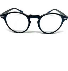 Blue Light Blocking Photochromic Glasses Round Circle Frames- Omar Glasses - Black & Blue | Transitions to Sunglasses | Anti- Headache