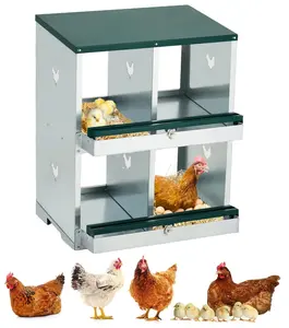 Metal Chicken Nesting Boxes, 2-Tier 4-Compartment Egg Laying Box with Large Ventilated Holes for Easy Egg Collection, Green Indoor Chicken Coop Furniture