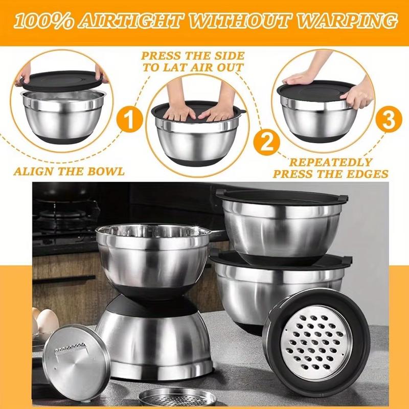 18-Piece Stainless Steel Mixing Bowl Set with Airtight Lids & Grater | Nesting Kitchen Bowls for Baking, Cooking & Meal Prep